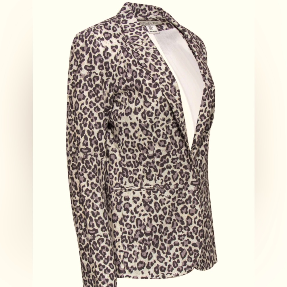 Rachel Zoe linen blend gray and cream leopard print blazer/jacket. Size Medium